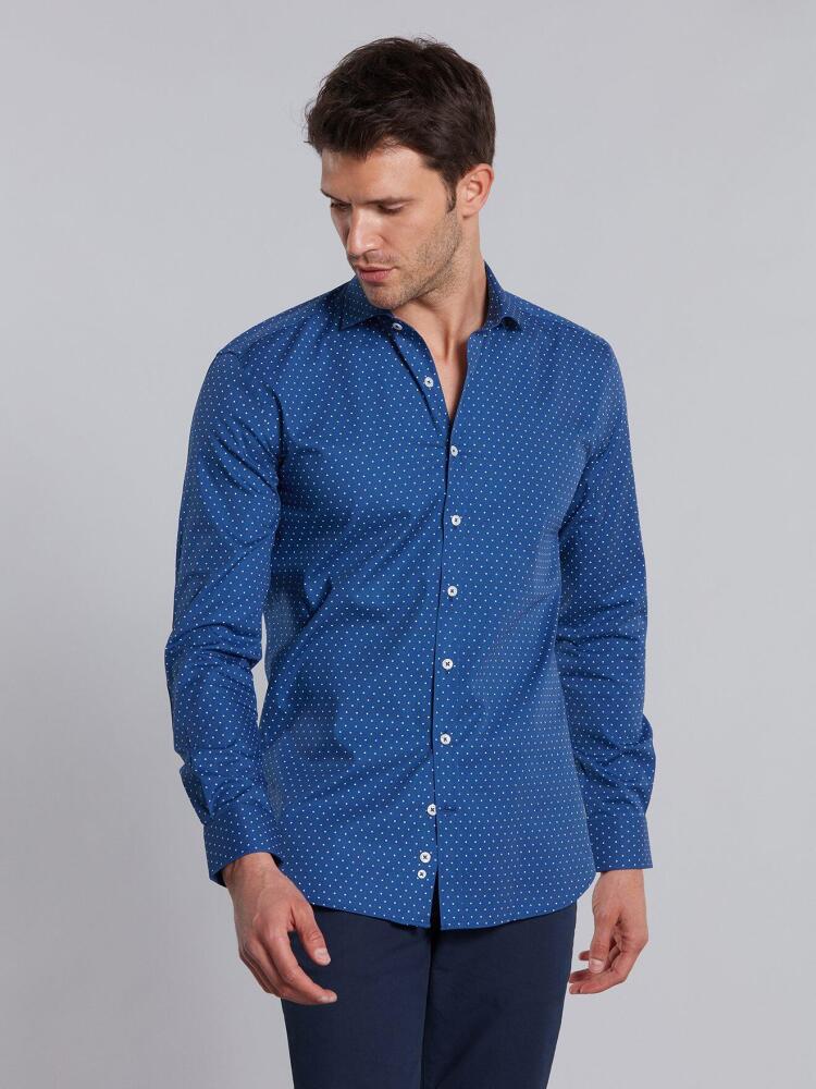 Chemise cintrée Hugo bleue à pois  - Petit Col Chemises Homme