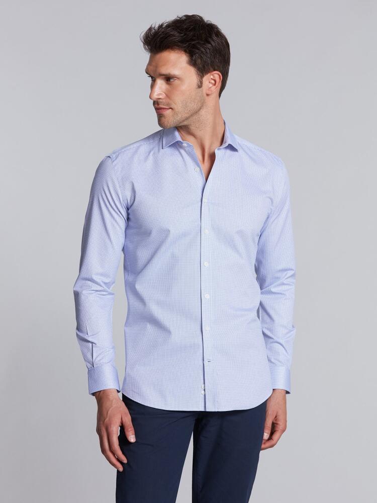 Chemise cintrée Lenny à carreaux bleue - Petit Col Chemises Homme