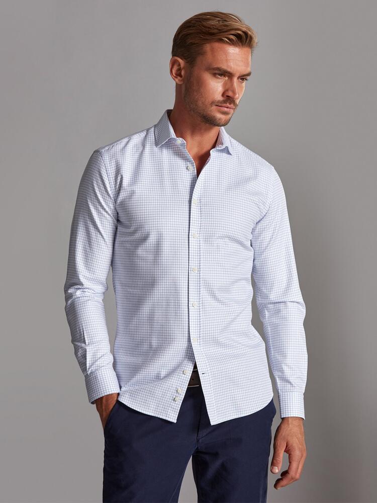Chemise cintrée Oleg à carreaux chevron bleu - Petit Col Chemises Homme