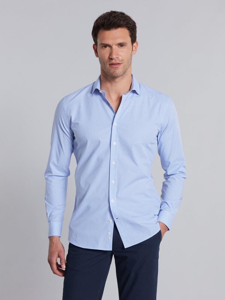 Chemise cintrée à carreaux vichy ciel  - Petit Col Chemises Homme