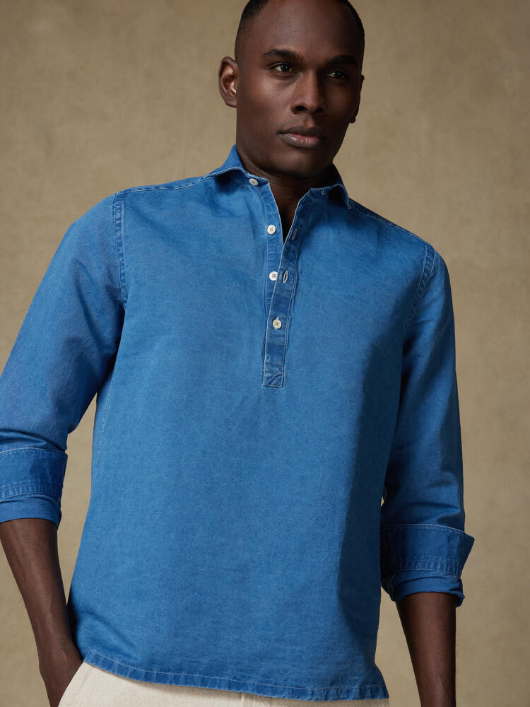Chemise Polo Tim en lin indigo Outlet