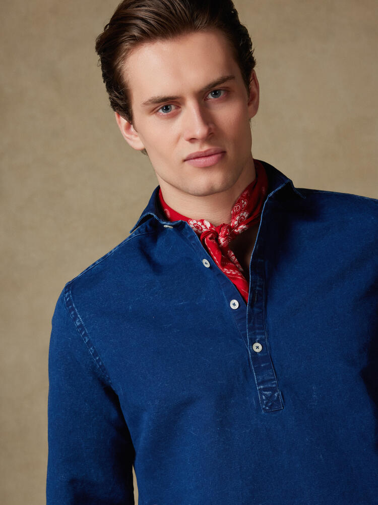 Chemise Polo Tim en lin dark indigo Outlet