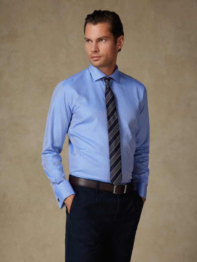 Chemise Hunter en chevron bleu - Poignets mousquetaires Chemises Poignets Mousquetaires Unies