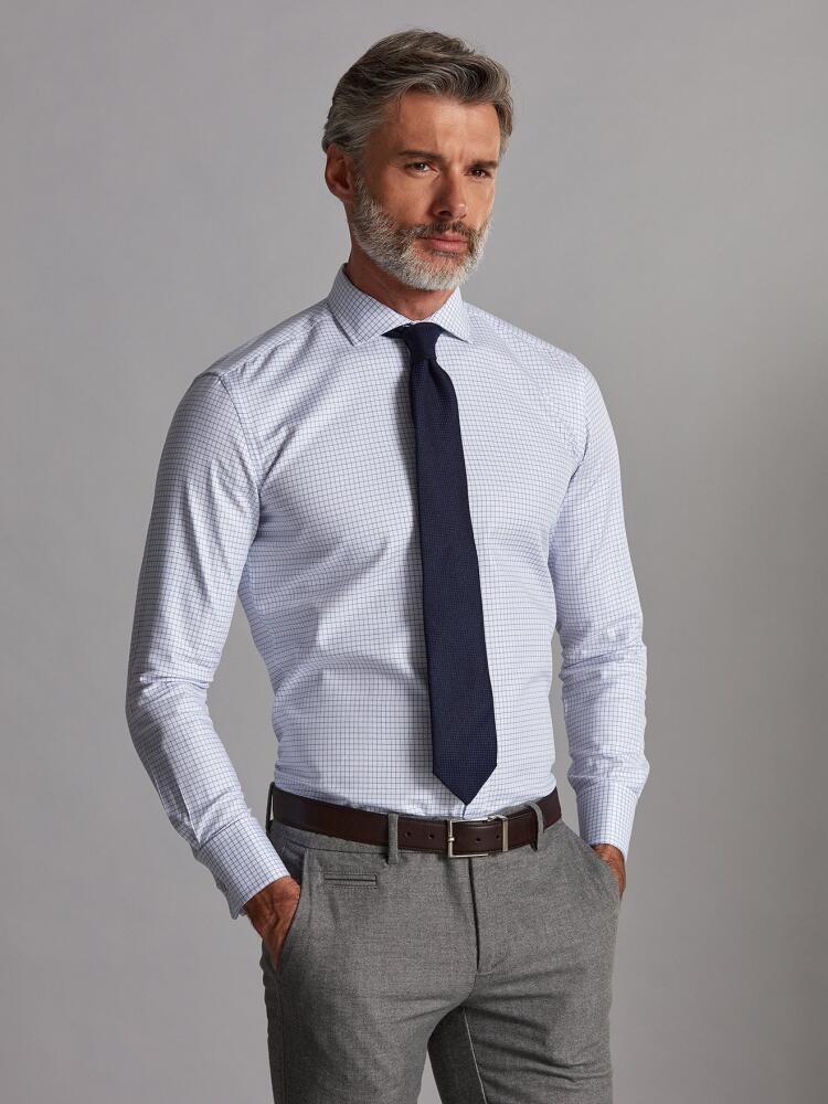 Chemise Oleg à carreaux chevron bleu - Poignets Mousquetaires Chemises Homme