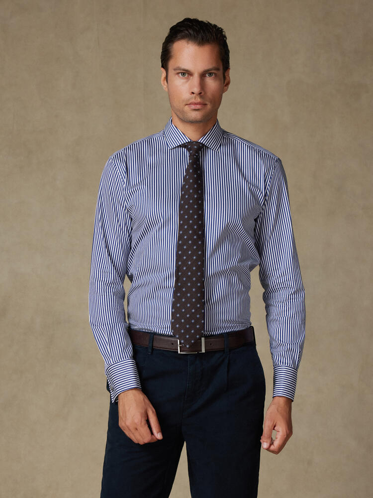 Chemise cintrée April à rayures marine - Poignets mousquetaires Chemises Homme
