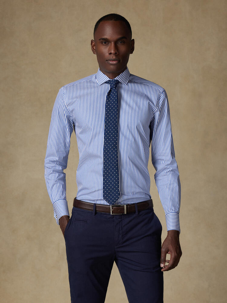 Chemise cintrée Barry à rayures marine - Poignet mousquetaire Chemises Homme