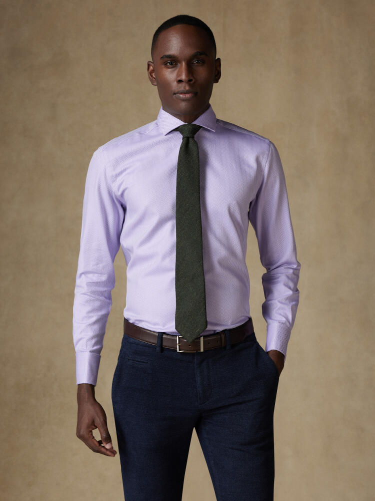 Chemise cintrée en Chevron parme - Poignets Mousquetaires Chemises Homme