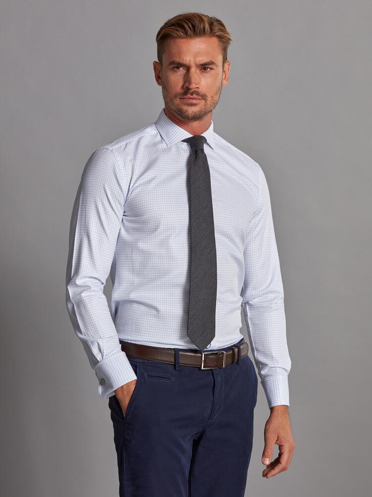 Chemise cintrée Oleg à carreaux ciel - Poignet mousquetaire Chemises Homme