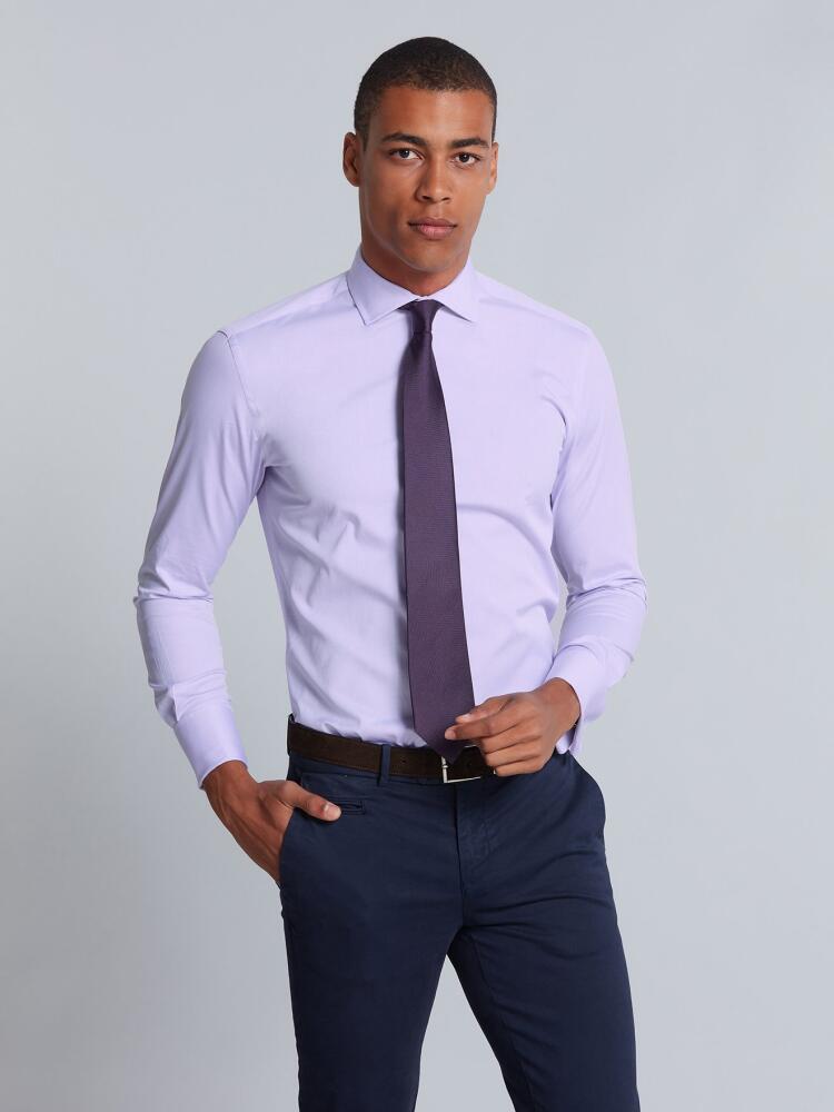 Chemise cintrée en pin point parme - Poignets Mousquetaires Chemises Homme