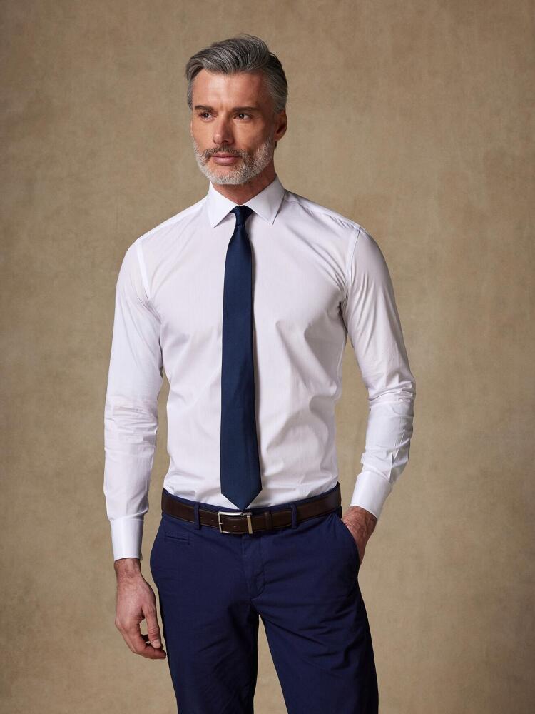 Chemise cintrée en pin point royal ciel - Poignet Mousquetaire Chemises Luxe