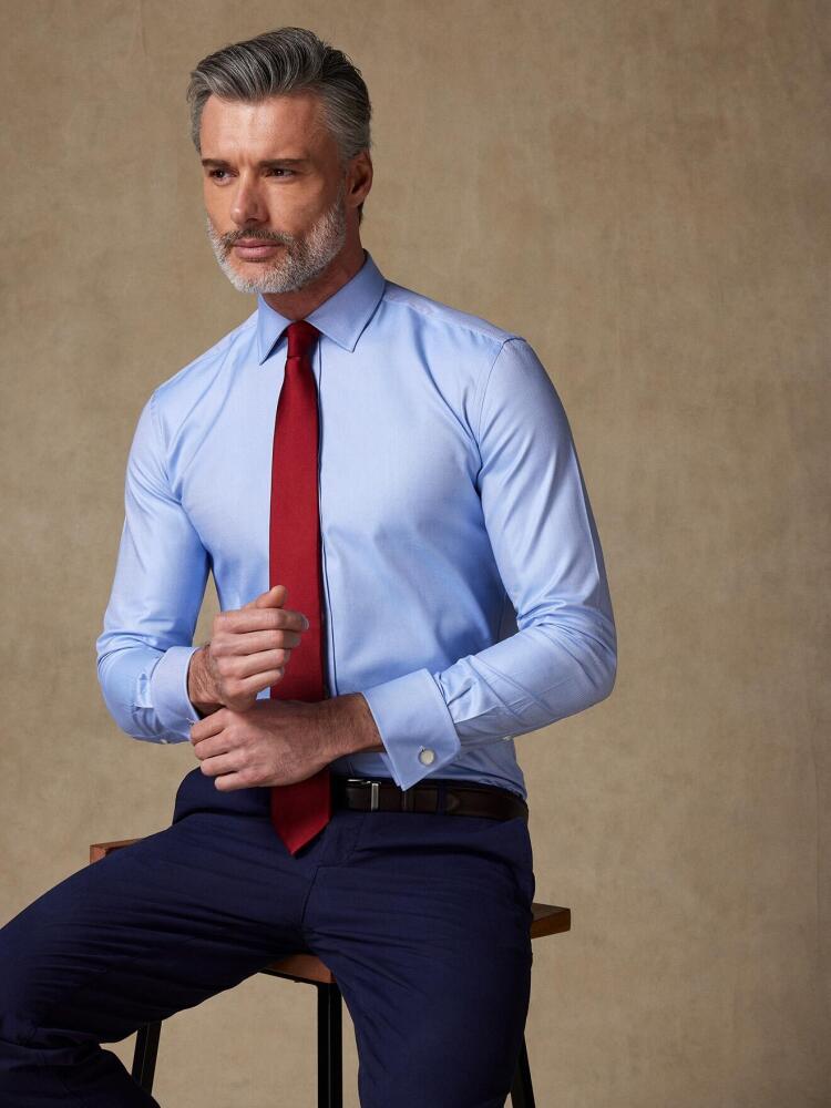 MrDoubleCollar Double Cuff Oxford Blue Shirt - Slim Fit Formal Long Sleeve With Metal Cufflinks, Italian Design, Machine Washable - View #9