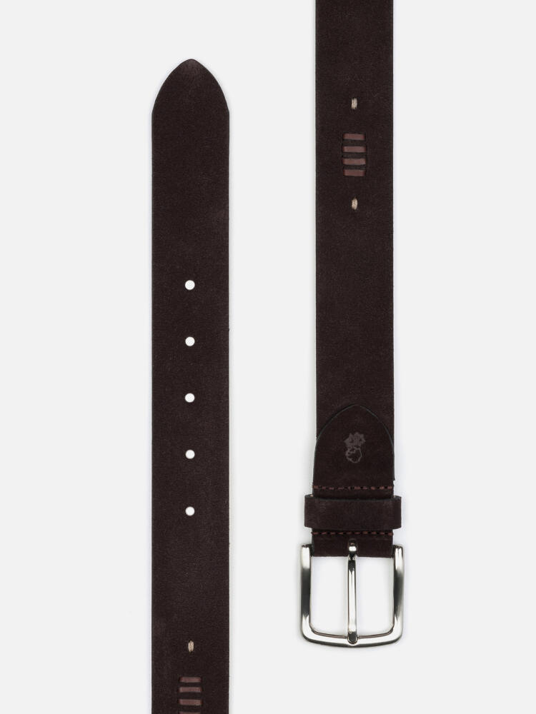 Ceinture en cuir velours chocolat à motifs brodés Ceintures