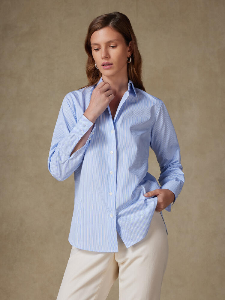Chemise Albane en popeline à rayures ciel Chemises Femme