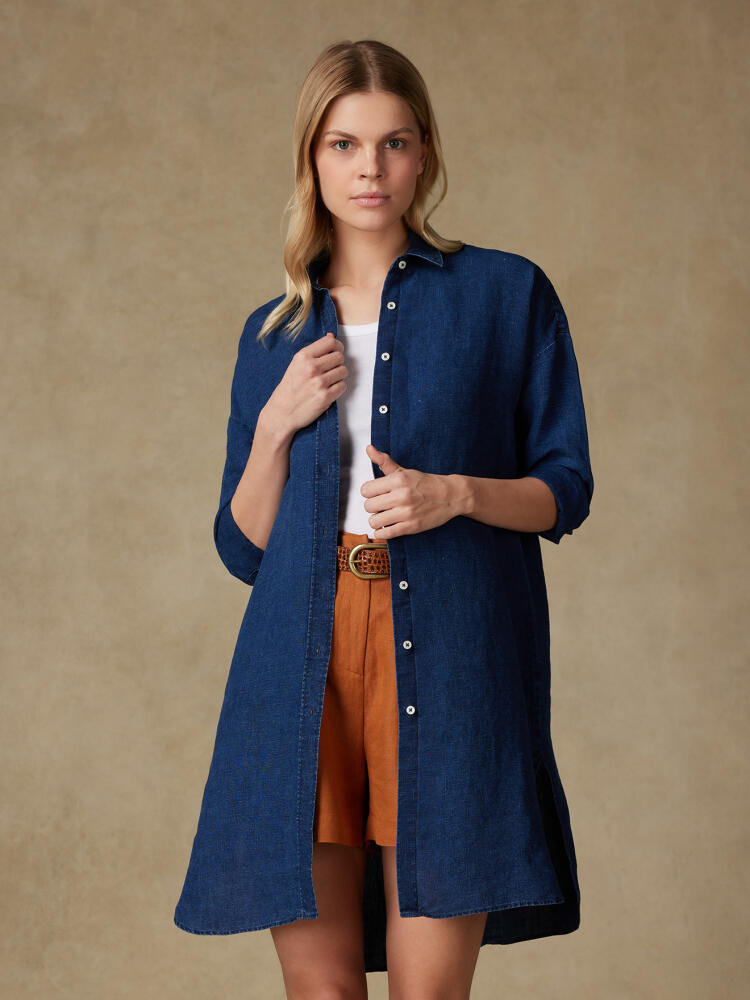 Chemise Coby en lin à effet denim indigo Chemises Femme