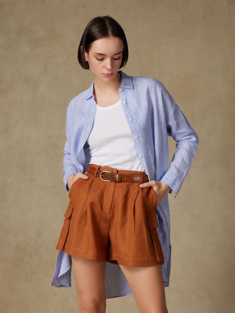 Chemise Coby en lin à rayures bleues Outlet