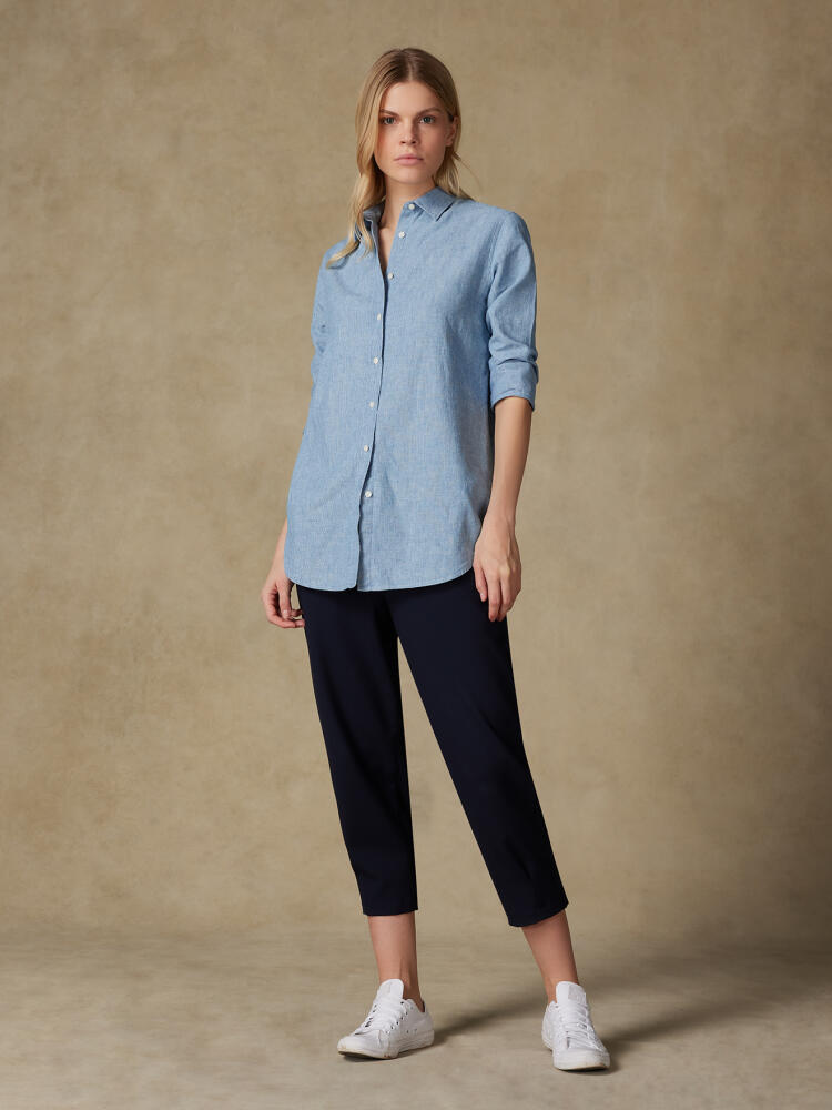 Chemise Justine en lin à rayures ciel Chemises Femme