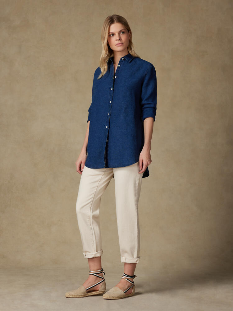 Chemise Justine en lin à effet denim indigo Chemises Femme