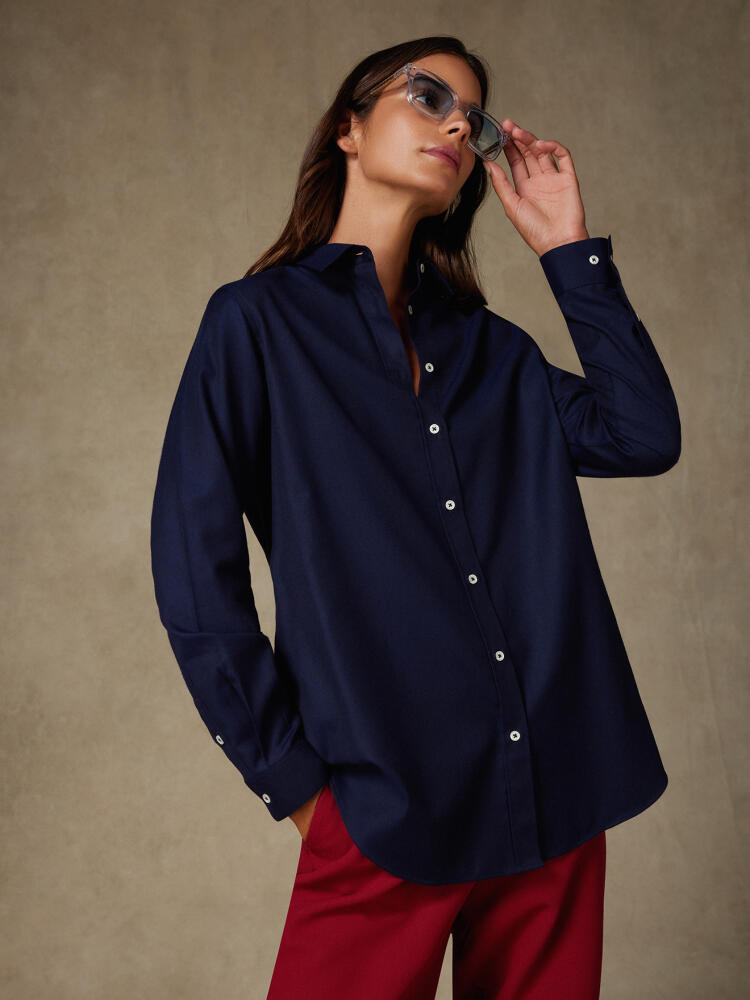 Chemise Justine oversize en flanelle marine Chemises Femme