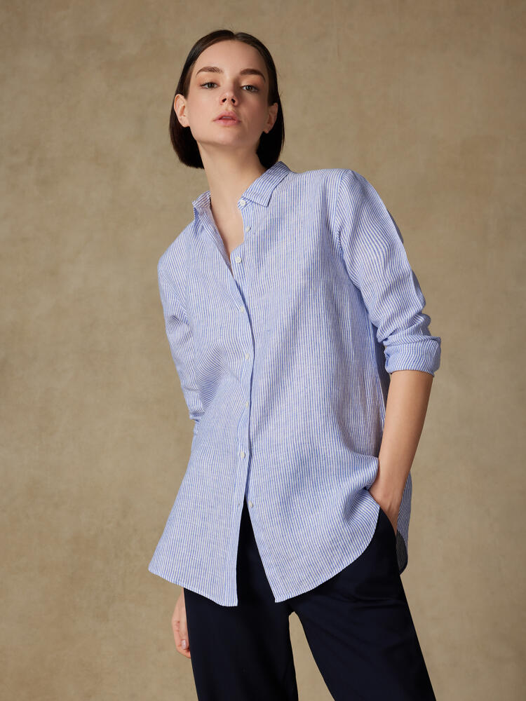 Chemise Justine en lin à rayures bleues Chemises Femme