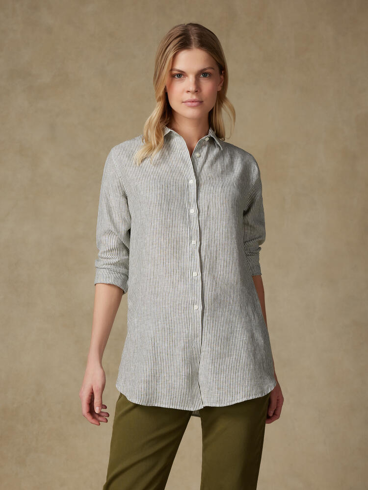 Chemise Justine en lin à rayures kaki Chemises Femme