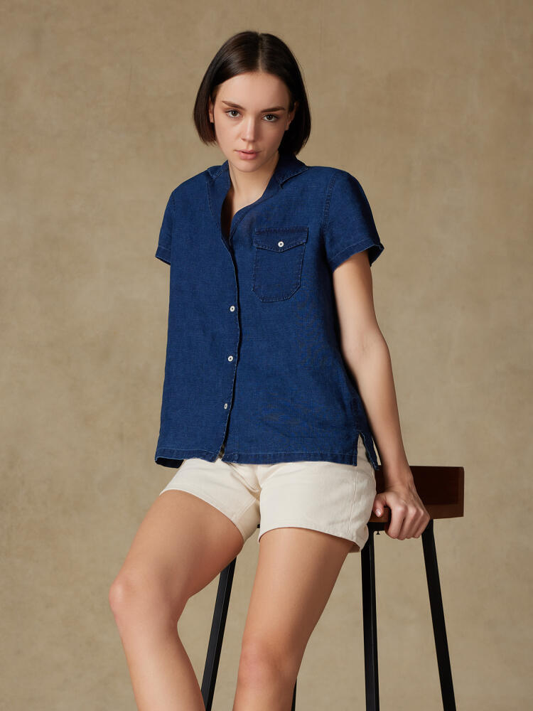 Chemise Salina en lin à effet denim indigo Chemises Femme