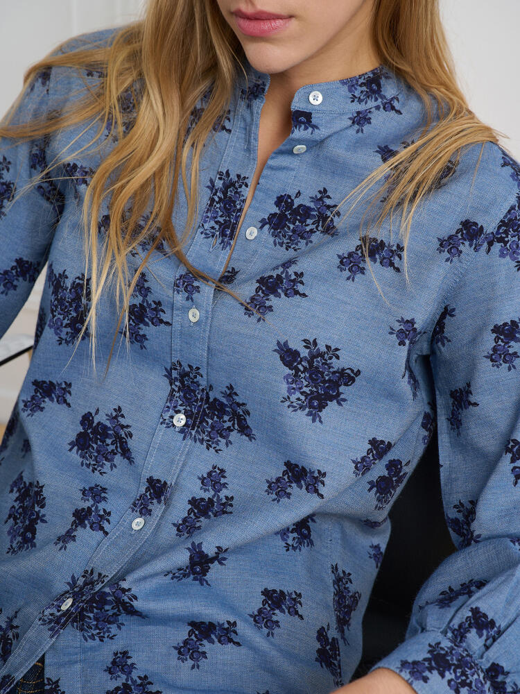 Chemise Hélène en flanelle ciel à imprimé floral Chemises Femme