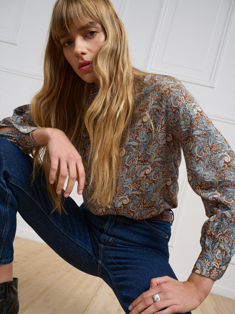 Chemise Hélène camel à imprimé floral Chemises Femme