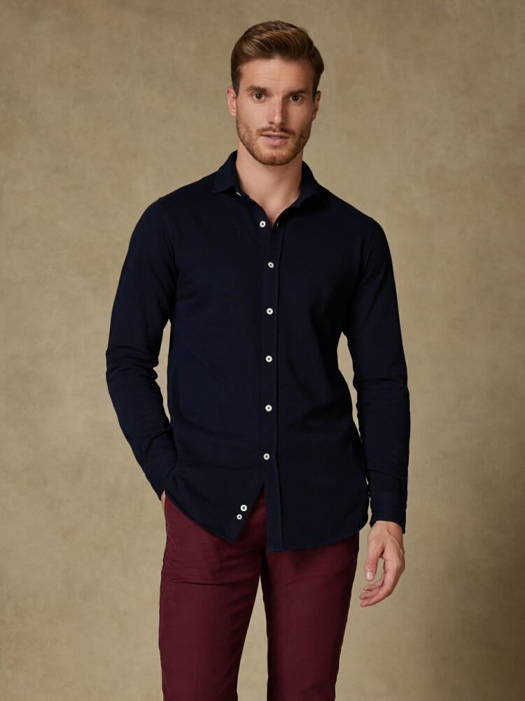 Chemise en piqué de coton marine - Série limitée Chemises Homme
