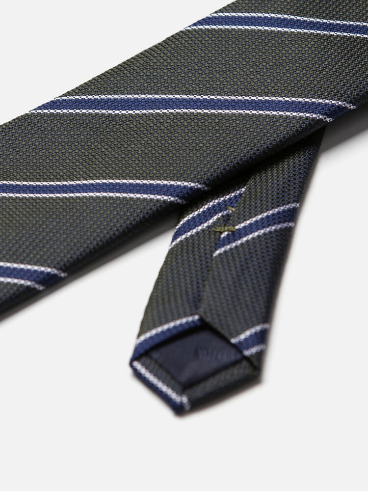 Cravate en soie kaki à rayures marine Cravates
