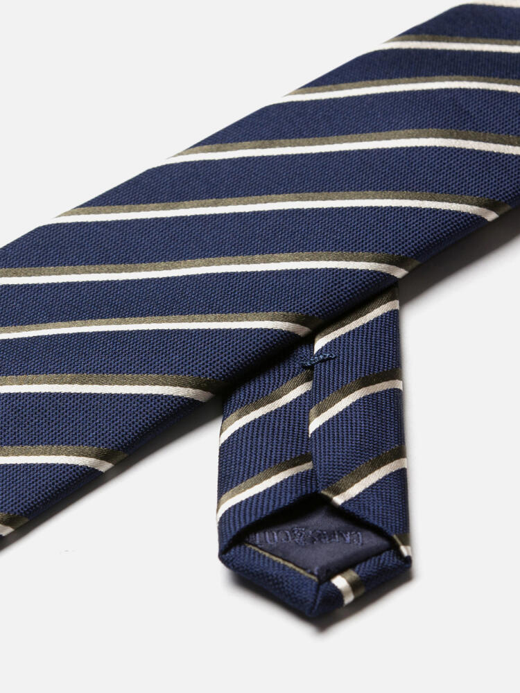 Cravate Bob en soie marine à rayures kaki Cravates