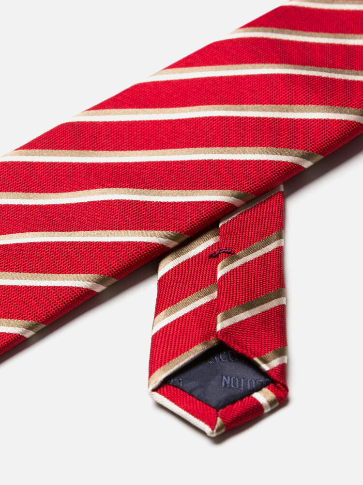 Cravate Bob en soie rouge à rayures beiges Cravates