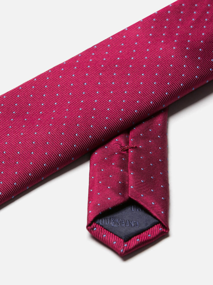 Cravate Enrico bordeaux à pois ciel Cravates