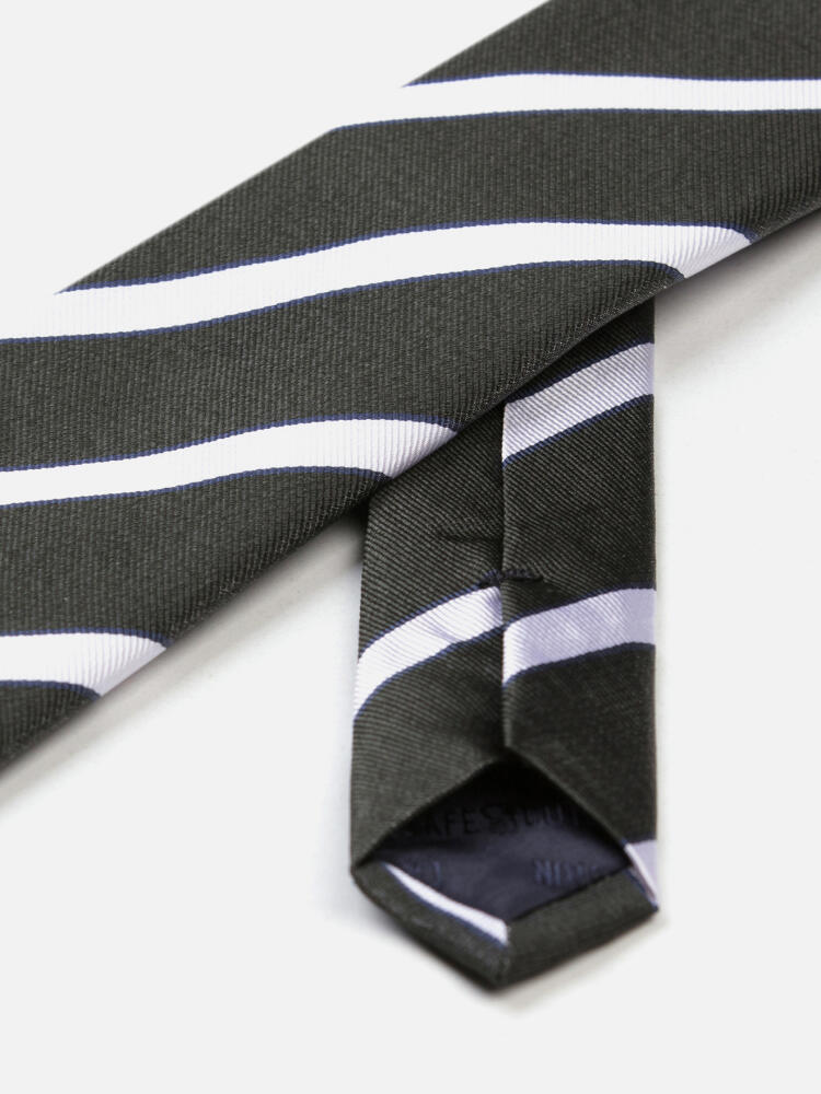 Cravate Liam en soie à rayures kaki Cravates