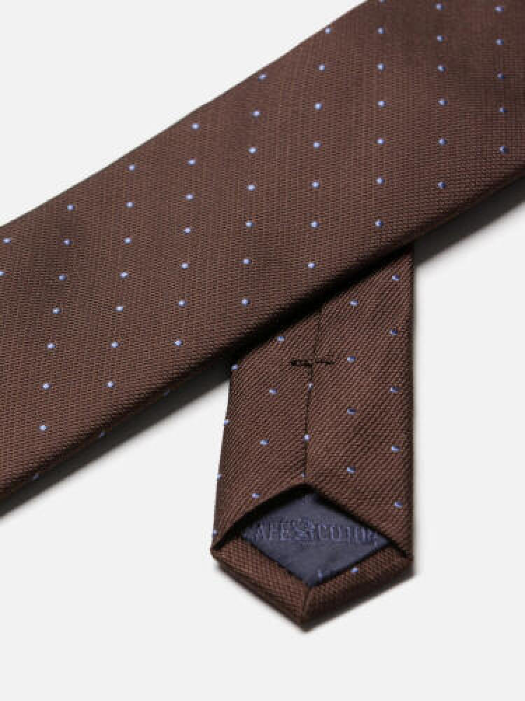 Cravate Paolo en soie marron à pois ciel Cravates