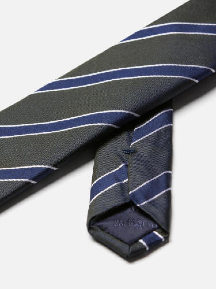 Cravate slim Barney kaki à rayures bleues Cravates