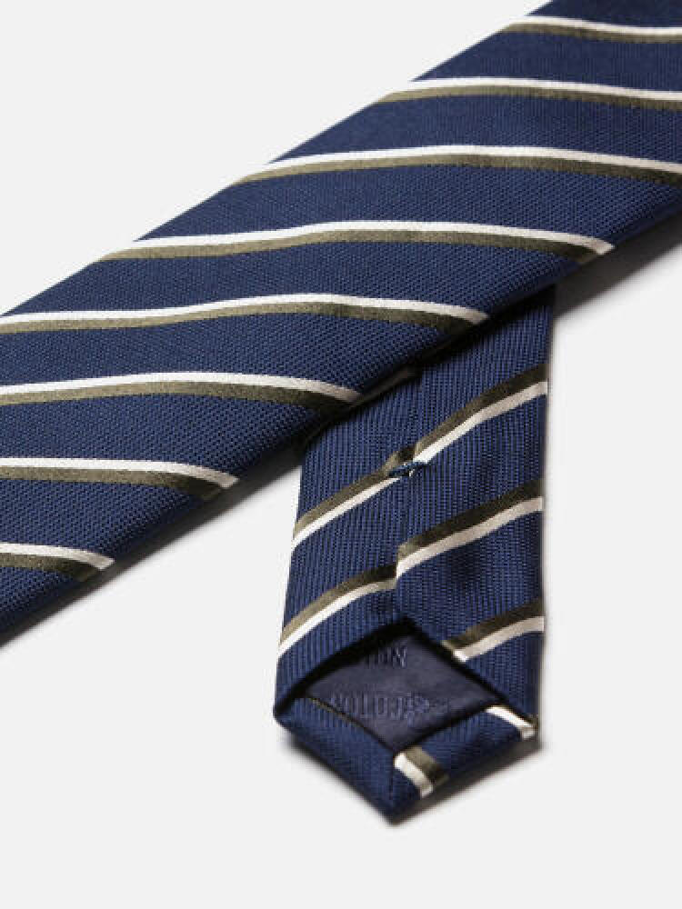 Cravate slim Bob en soie marine à rayures grises Cravates