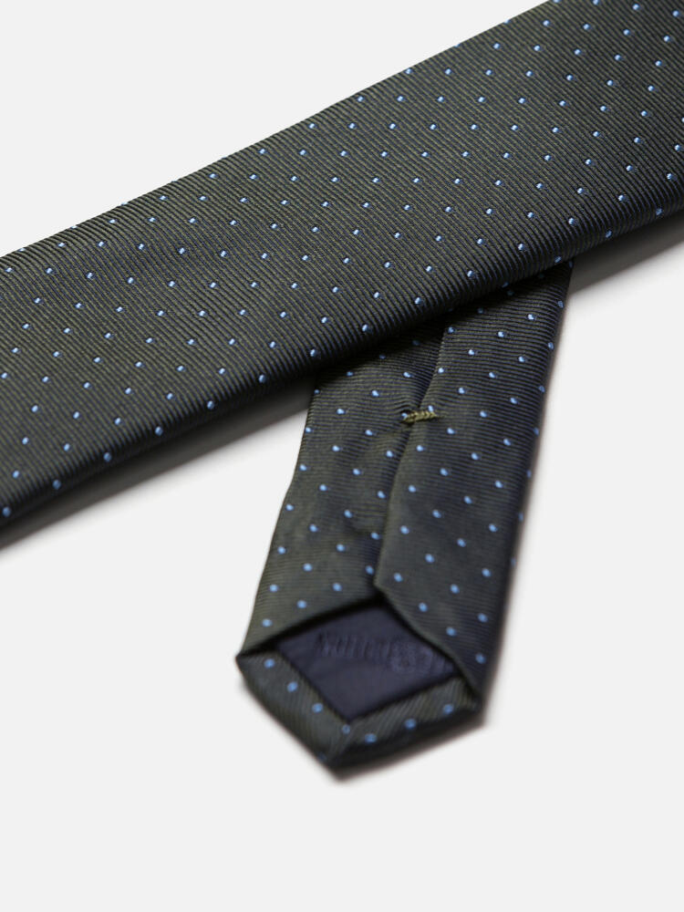 Cravate slim en reps de soie verte à pois ciel Cravates