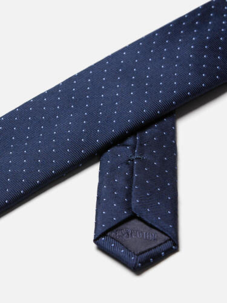 Cravate slim Enrico en soie marine à pois ciel Cravates
