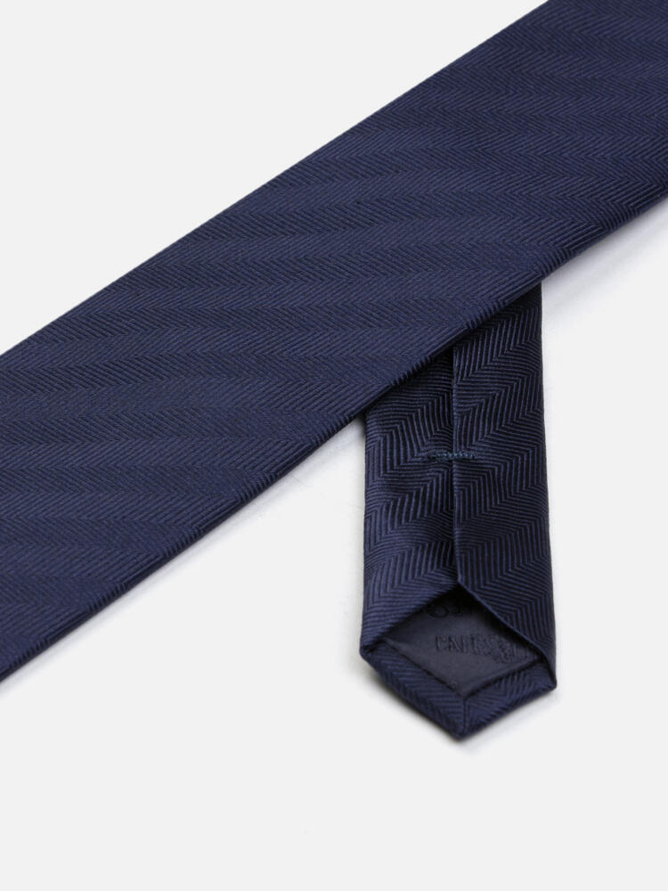 Cravate slim Jess en chevron de soie marine Cravates