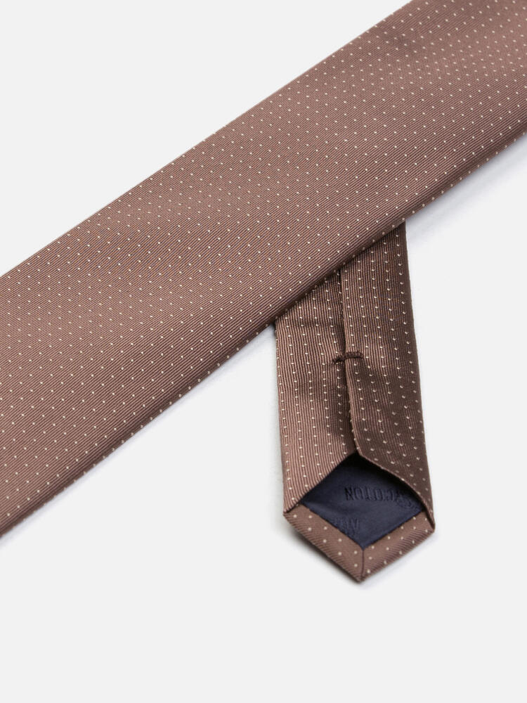 Cravate slim Leo en soie marron à pois beige Cravates