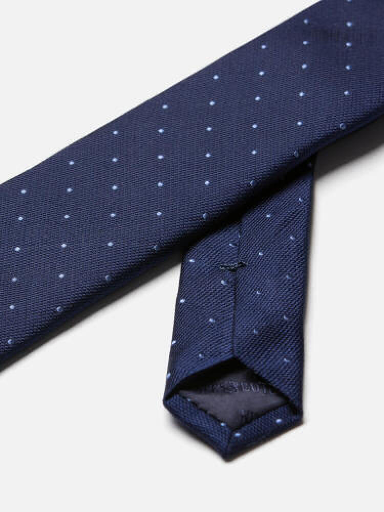 Cravate slim Paolo en soie marine à pois ciel Cravates