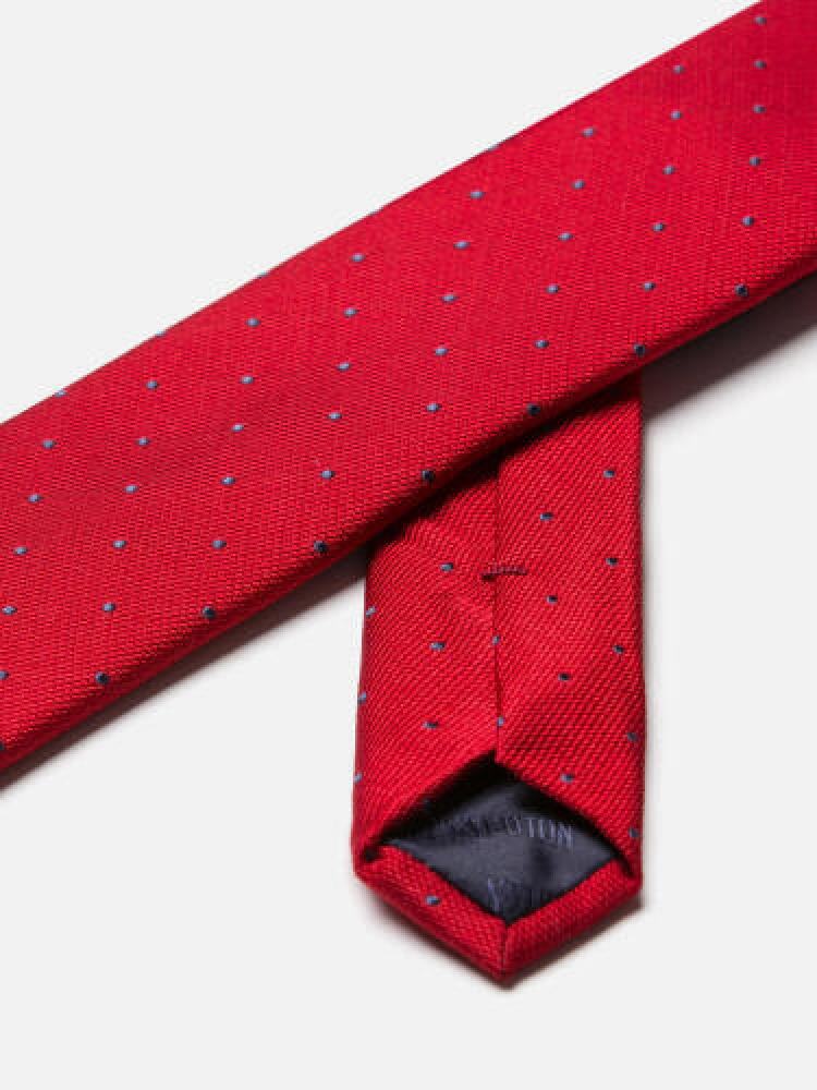 Cravate slim Paolo en soie rouge à pois ciel Cravates