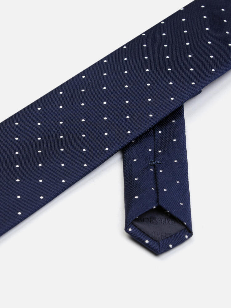 Cravate slim Raphi en soie marine à pois off-white Cravates
