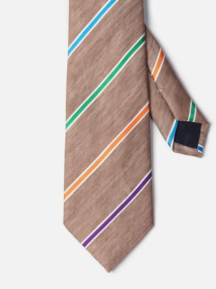 Cravate en soie et lin naturel à rayures multicolores Cravates