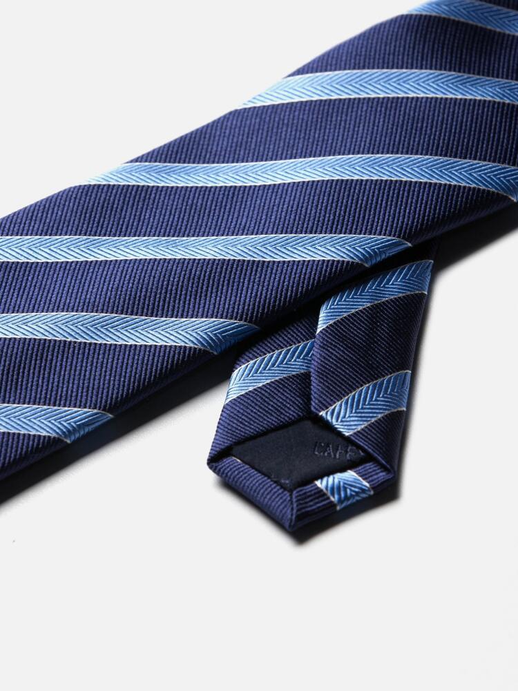 Cravate en soie marine à rayures ciel Cravates