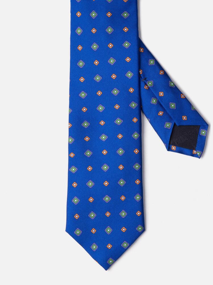 Cravate en soie bleu à motifs géométriques imprimés Cravates