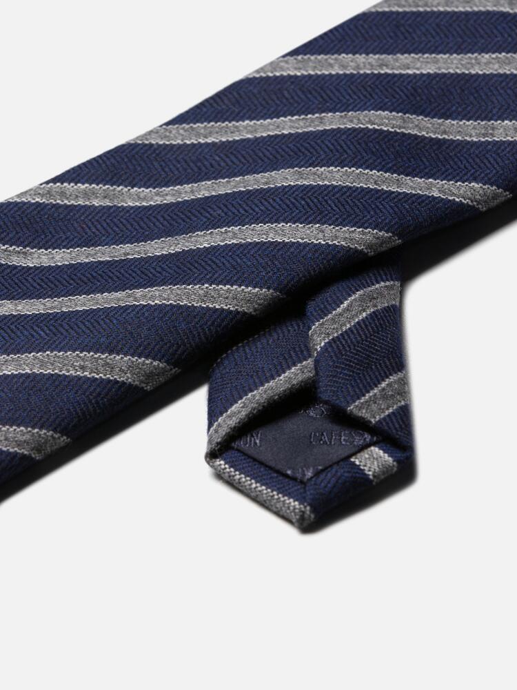 Cravate en laine et soie marine à rayures grises Cravates