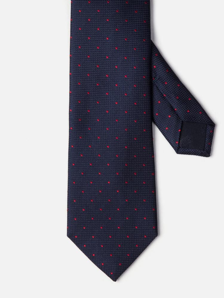 Cravate en soie marine à pois rouge Cravates