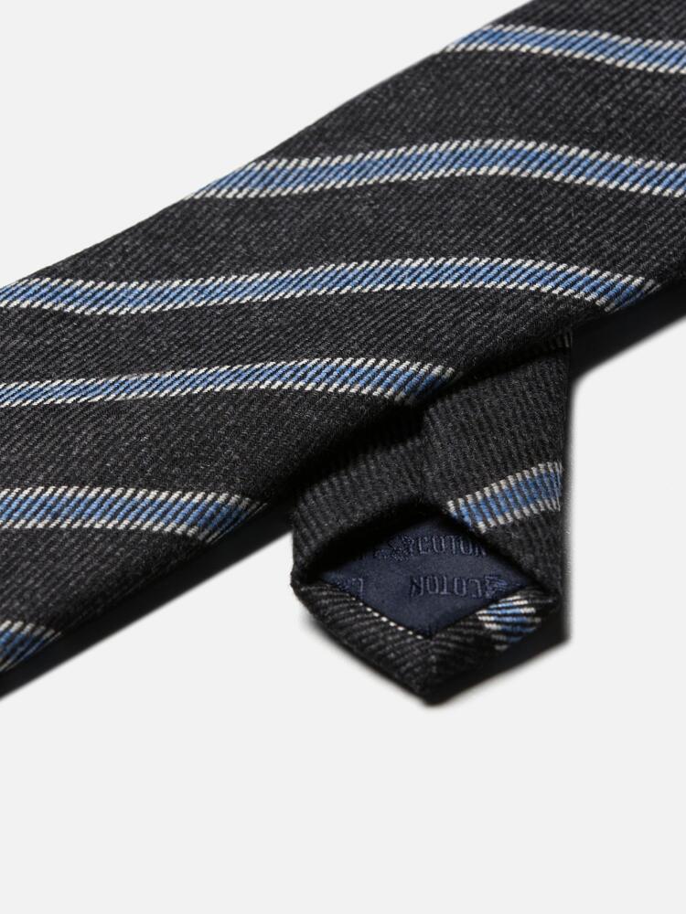 Cravate en laine et soie grise à rayures ciel Cravates