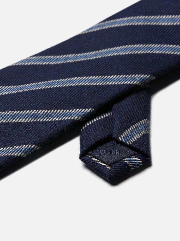Cravate en laine et soie marine à rayures ciel Cravates